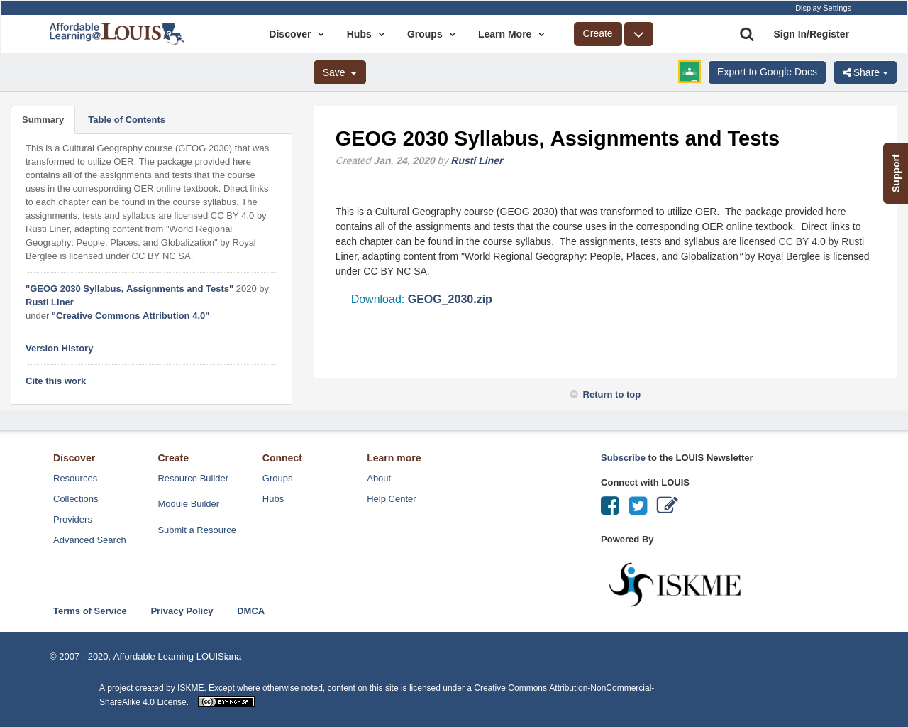 GEOG 2030 Syllabus, Assignments and Tests OER Repository Affordable